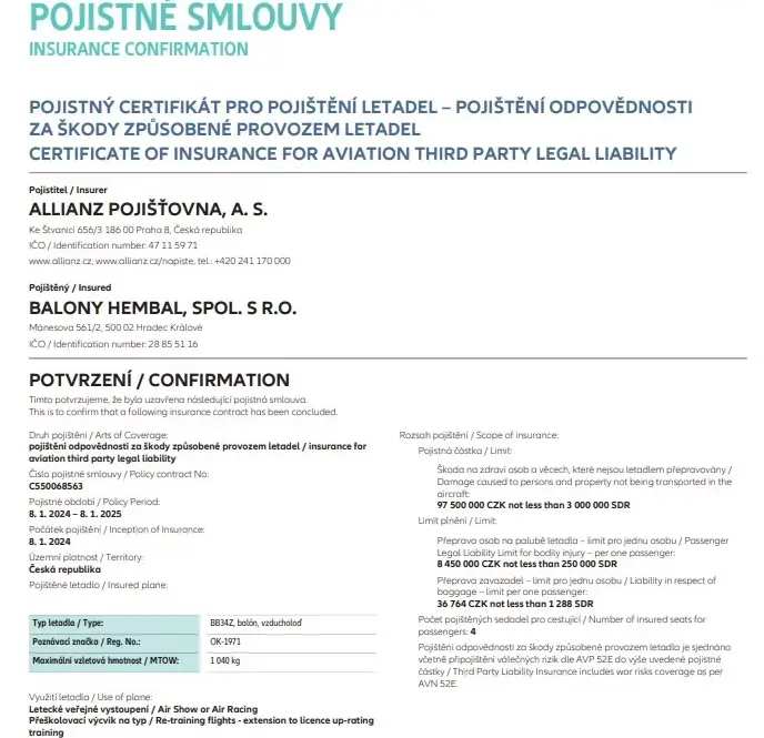 Pojistný certifikát OK 1971