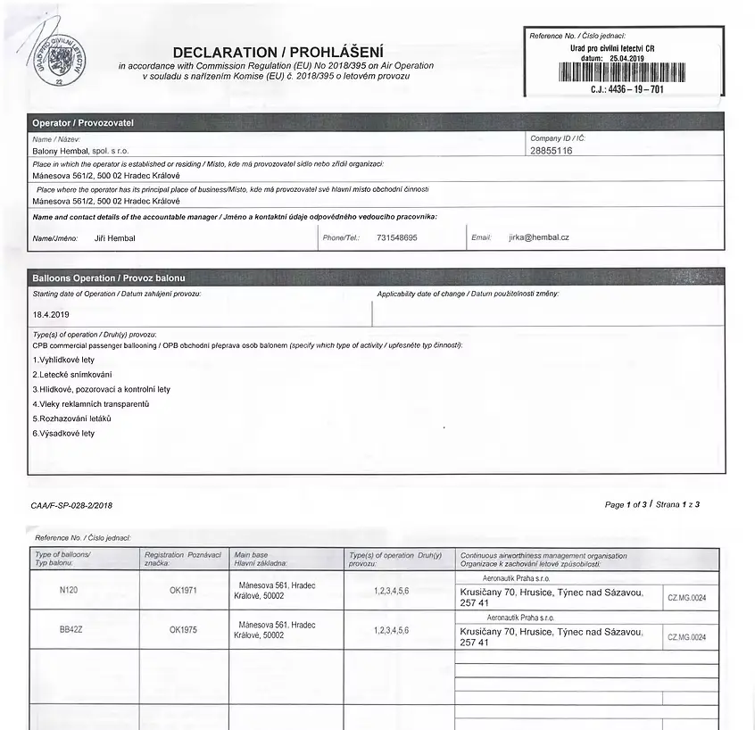 HBL DEKLARACE CAA F-SP-028-2-2018