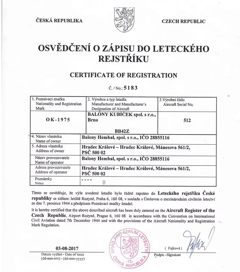 Osvědčení o letové způsobilosti OK-1975